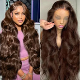 30 Inch Chocolate Brown HD Lace Front Wig – Body Wave Human Hair Wig - Himpall